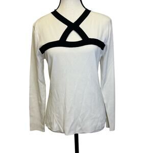 Vintage B. Moss Tailor Black & White Keyhole Cut-Out Long Sleeve Top - Size L